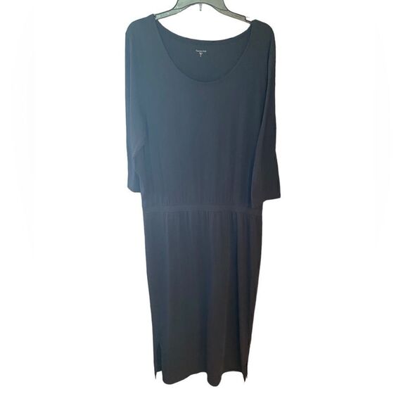 Garnet Hill Sz XL Classic Black Pima Cotton Long Sleeve Elastic Waist Maxi Dress - Picture 1 of 8
